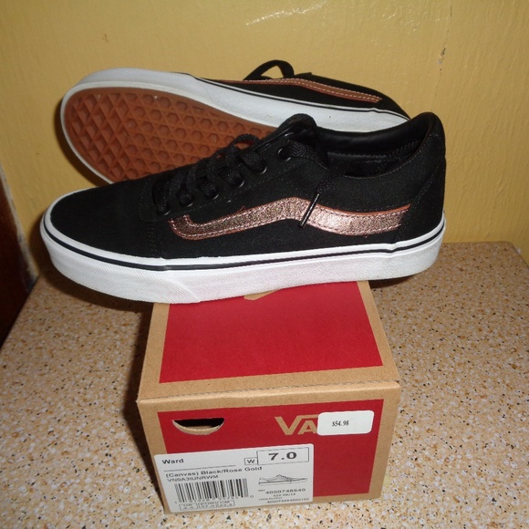 black and rose gold vans